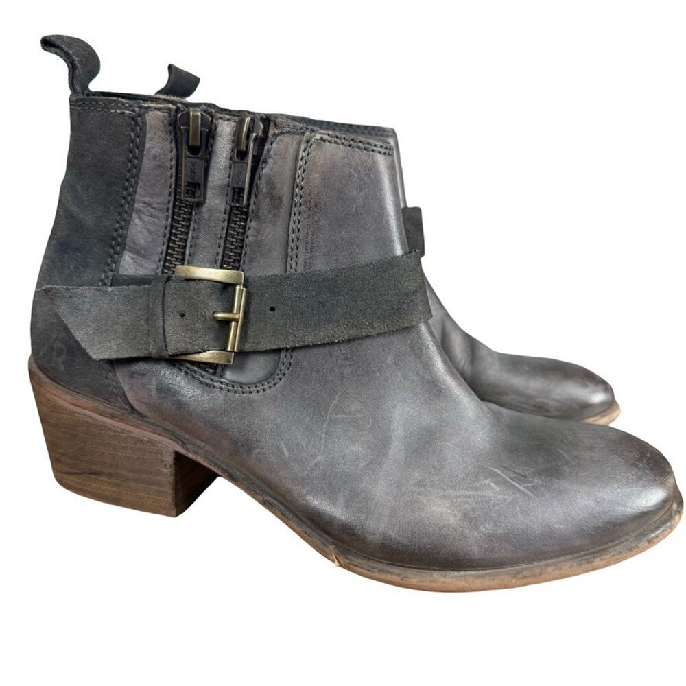 Roan by Bed Stu Gray Distressed Double Zipper Buckle Boots Leather Booties sz 8
